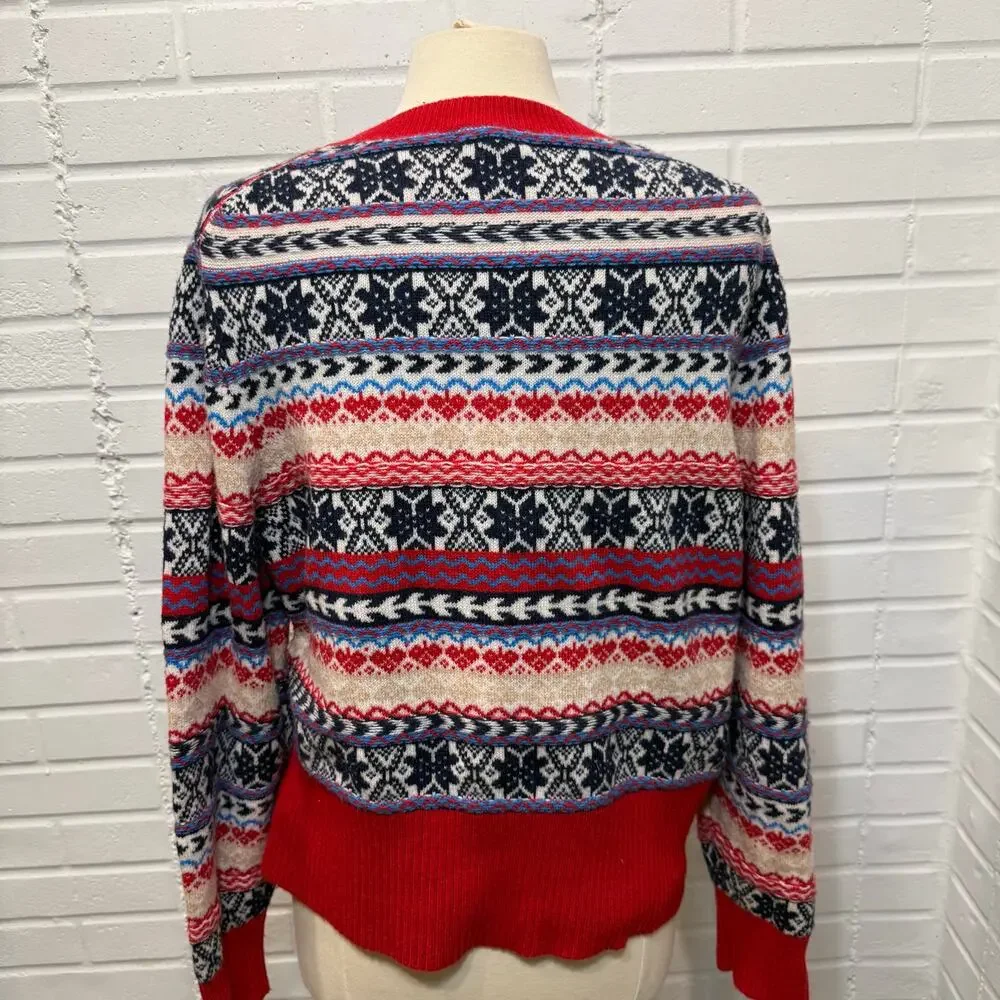 JCrew‎ Fair Isle Crewneck Lambs Wool Blend Sweater 2X Red Navy Winter Christmas